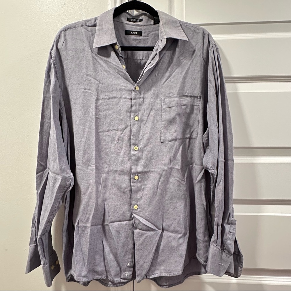 Alfani Men's Light Gray Button-Down Silk Blend Shirt Size Large